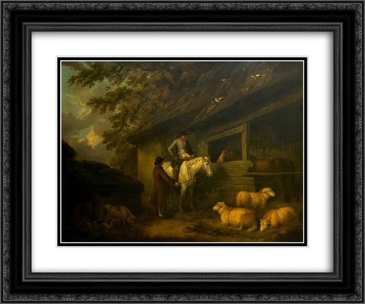 Bargaining for Sheep 24x20 Black Ornate Wood Framed Art Print Poster with Double Matting by Morland, George