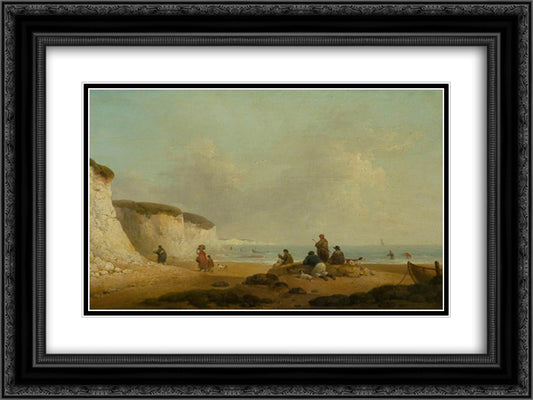 Calm off the Coast of the Isle of Wight 24x18 Black Ornate Wood Framed Art Print Poster with Double Matting by Morland, George