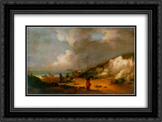 Coast Scene 24x18 Black Ornate Wood Framed Art Print Poster with Double Matting by Morland, George