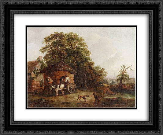 Cottage in Surrey 24x20 Black Ornate Wood Framed Art Print Poster with Double Matting by Morland, George