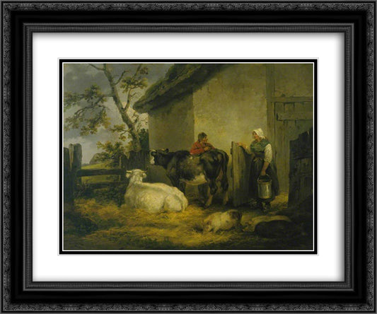 Cowherd and Milkmaid 24x20 Black Ornate Wood Framed Art Print Poster with Double Matting by Morland, George