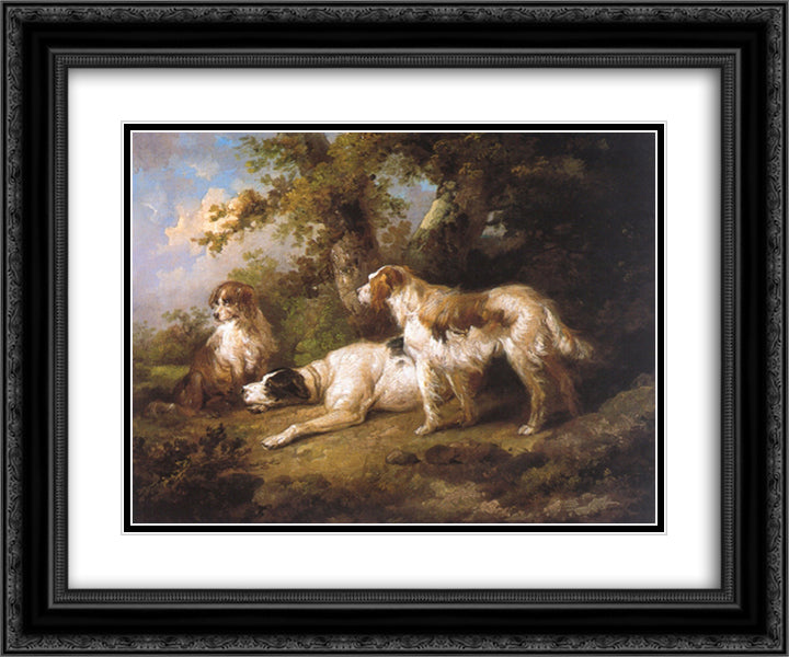 Dogs In Landscape - Setters & Pointer 24x20 Black Ornate Wood Framed Art Print Poster with Double Matting by Morland, George