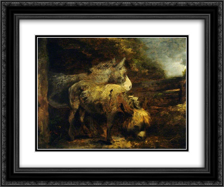 Donkeys 24x20 Black Ornate Wood Framed Art Print Poster with Double Matting by Morland, George