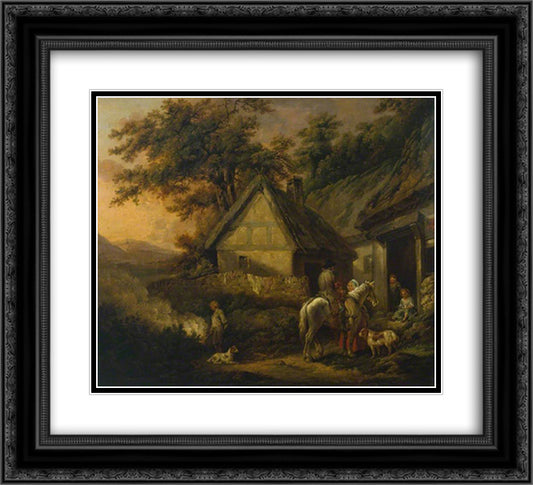 Door of a Village Inn 22x20 Black Ornate Wood Framed Art Print Poster with Double Matting by Morland, George