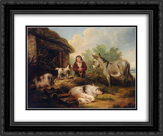 Farmyard Scene 24x20 Black Ornate Wood Framed Art Print Poster with Double Matting by Morland, George