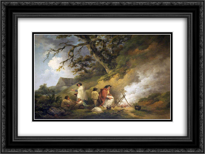 Gypsy Encampment 24x18 Black Ornate Wood Framed Art Print Poster with Double Matting by Morland, George