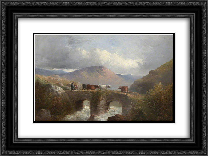 Herdsman with Cattle Crossing Bridge 24x18 Black Ornate Wood Framed Art Print Poster with Double Matting by Morland, George