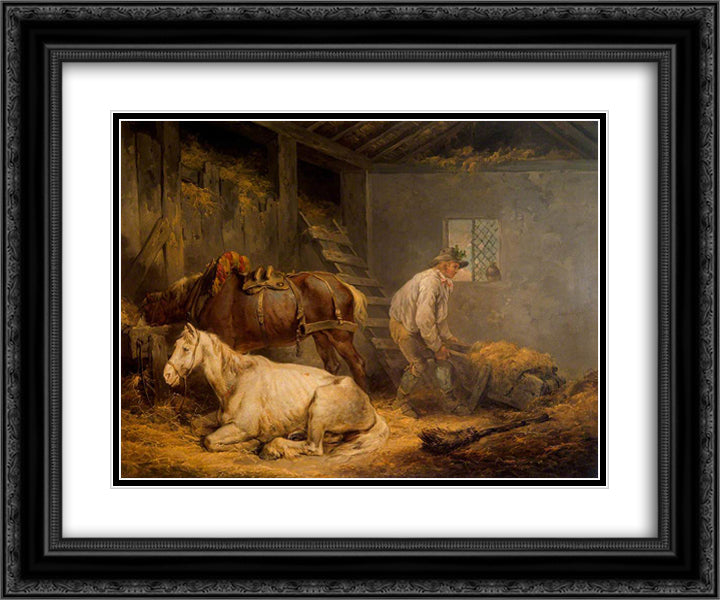 Horses in a Stable 24x20 Black Ornate Wood Framed Art Print Poster with Double Matting by Morland, George