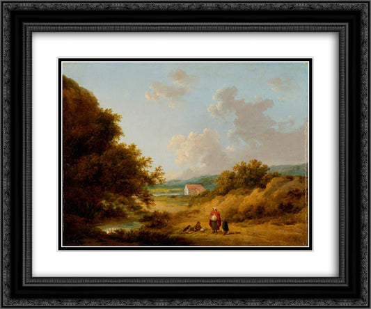 Landscape with a Gypsy Family 24x20 Black Ornate Wood Framed Art Print Poster with Double Matting by Morland, George