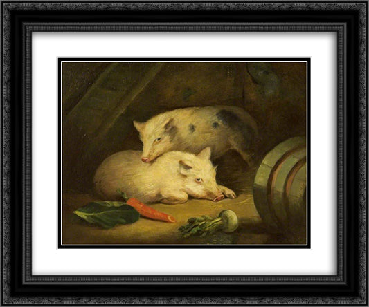 Pigs 24x20 Black Ornate Wood Framed Art Print Poster with Double Matting by Morland, George