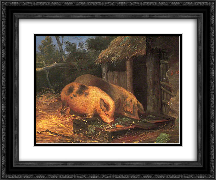 Pigs at a Trough 24x20 Black Ornate Wood Framed Art Print Poster with Double Matting by Morland, George