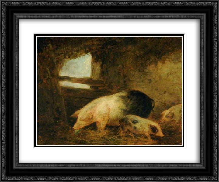 Pigs in a Sty 24x20 Black Ornate Wood Framed Art Print Poster with Double Matting by Morland, George