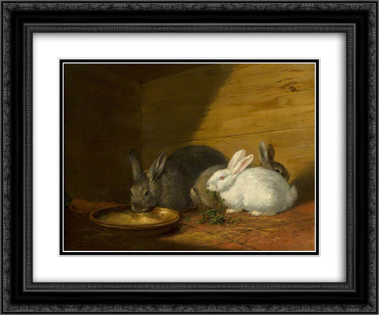 Rabbits 24x20 Black Ornate Wood Framed Art Print Poster with Double Matting by Morland, George