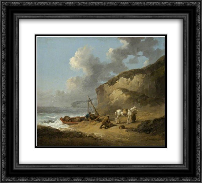 Sea-Coast Scene, Smugglers 22x20 Black Ornate Wood Framed Art Print Poster with Double Matting by Morland, George