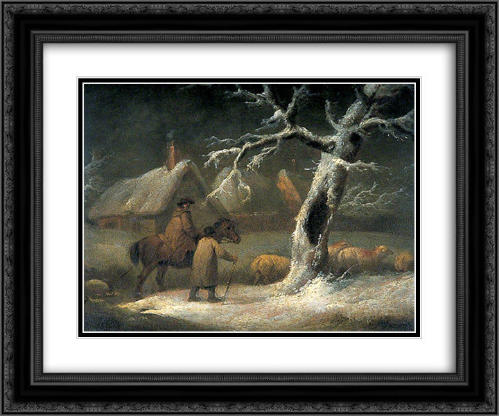 Shepherd in a Snowy Landscape 24x20 Black Ornate Wood Framed Art Print Poster with Double Matting by Morland, George