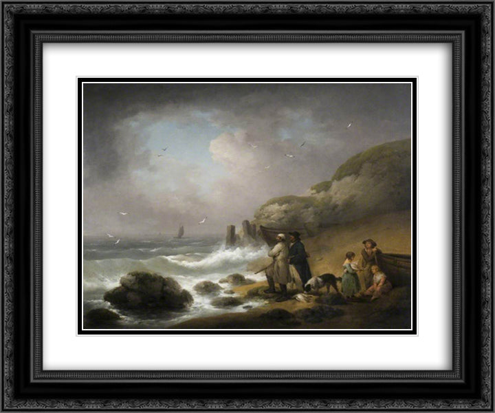 Shooting Sea Fowl 24x20 Black Ornate Wood Framed Art Print Poster with Double Matting by Morland, George