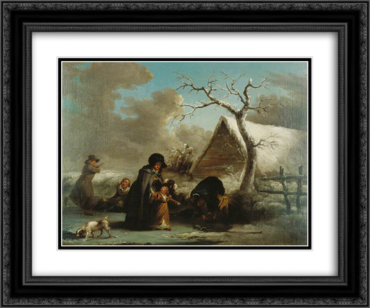 Skating 24x20 Black Ornate Wood Framed Art Print Poster with Double Matting by Morland, George