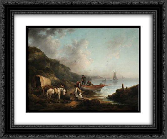 Smugglers 24x20 Black Ornate Wood Framed Art Print Poster with Double Matting by Morland, George