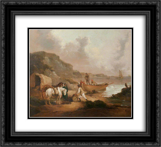 Smugglers on a Beach 22x20 Black Ornate Wood Framed Art Print Poster with Double Matting by Morland, George