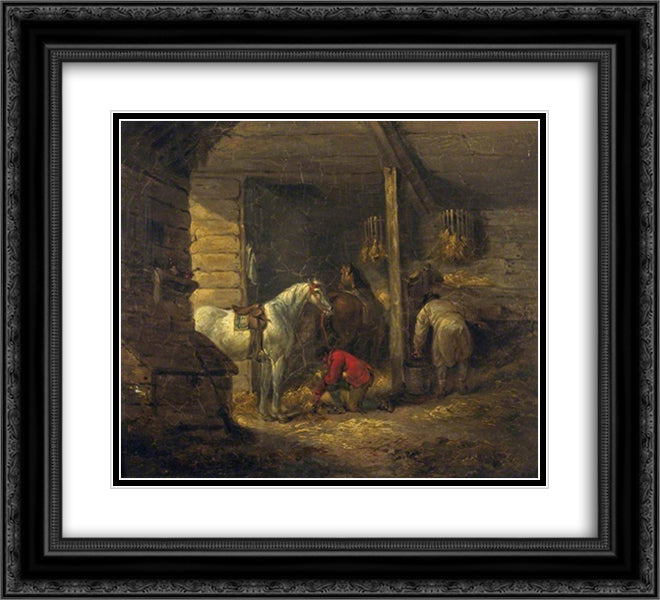 Stable Scene 22x20 Black Ornate Wood Framed Art Print Poster with Double Matting by Morland, George