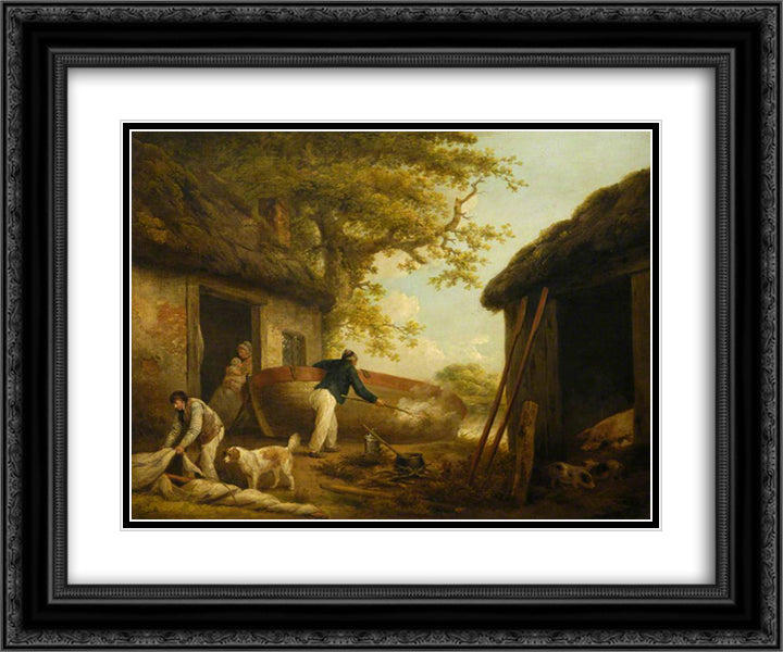 The Boatman's House 24x20 Black Ornate Wood Framed Art Print Poster with Double Matting by Morland, George