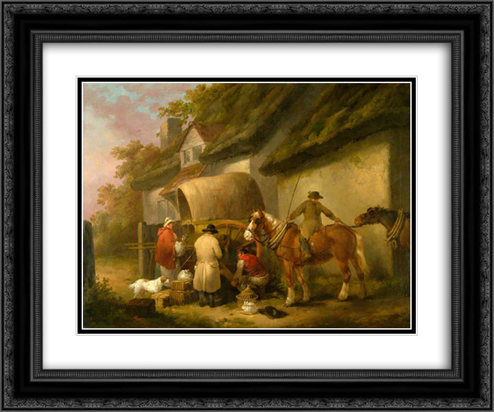 The Carrier Preparing to Set Out 24x20 Black Ornate Wood Framed Art Print Poster with Double Matting by Morland, George