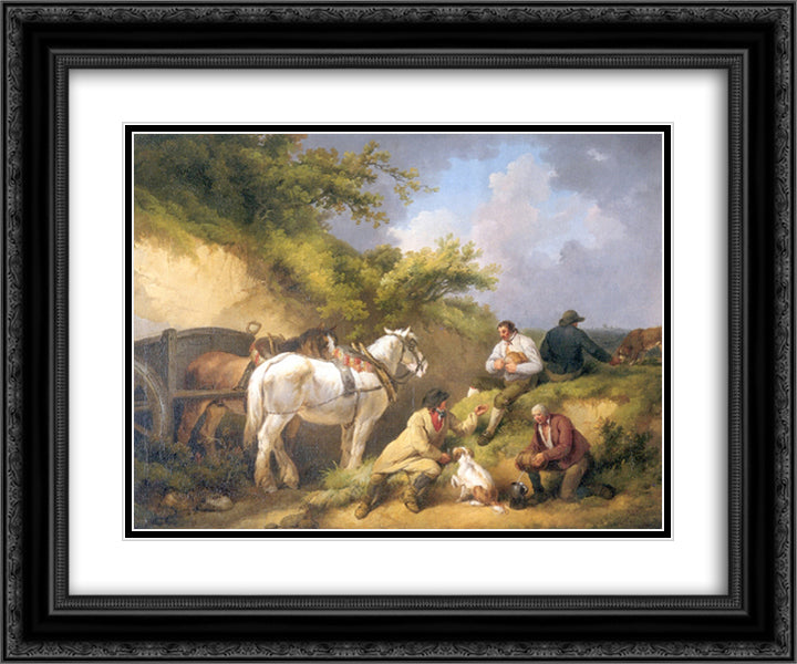 The Labourer's Luncheon 24x20 Black Ornate Wood Framed Art Print Poster with Double Matting by Morland, George