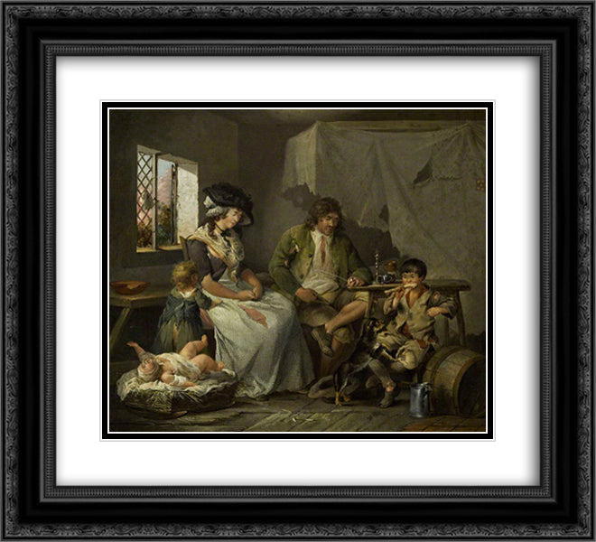 The Miseries of Idleness 22x20 Black Ornate Wood Framed Art Print Poster with Double Matting by Morland, George