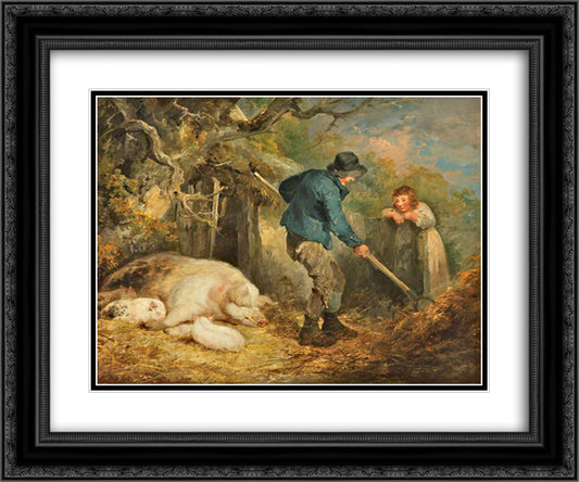 The Piggery 24x20 Black Ornate Wood Framed Art Print Poster with Double Matting by Morland, George