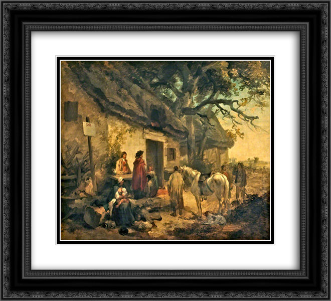 The Roadside Inn 22x20 Black Ornate Wood Framed Art Print Poster with Double Matting by Morland, George