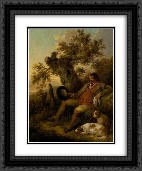 The Sportsman Resting 20x24 Black Ornate Wood Framed Art Print Poster with Double Matting by Morland, George