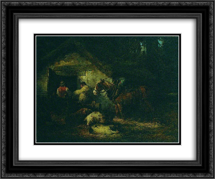 The Stable Door 24x20 Black Ornate Wood Framed Art Print Poster with Double Matting by Morland, George