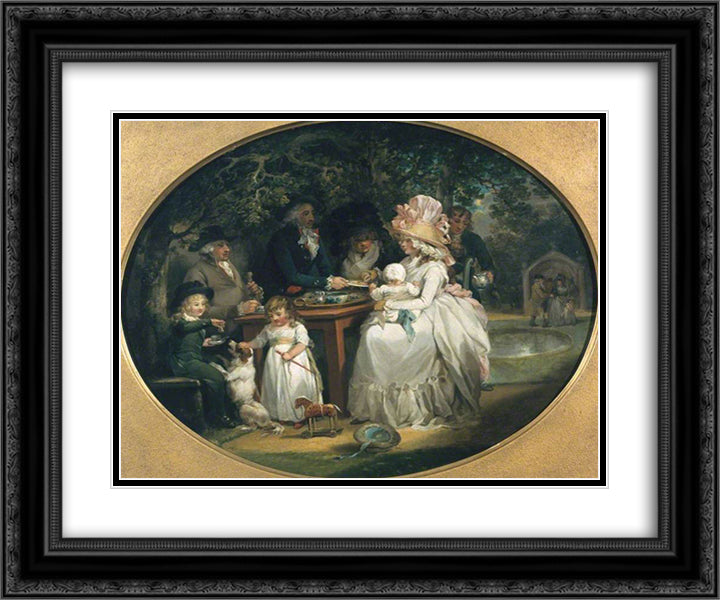 The Tea Garden 24x20 Black Ornate Wood Framed Art Print Poster with Double Matting by Morland, George