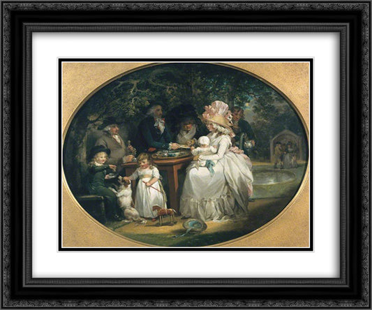 The Tea Garden 24x20 Black Ornate Wood Framed Art Print Poster with Double Matting by Morland, George