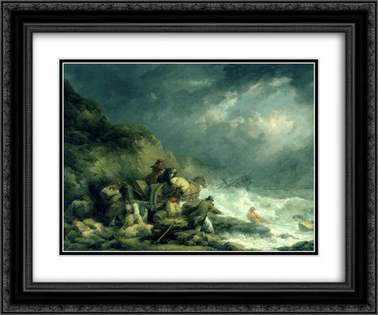 The Wreckers 24x20 Black Ornate Wood Framed Art Print Poster with Double Matting by Morland, George