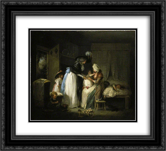 Visit to the Child at Nurse 22x20 Black Ornate Wood Framed Art Print Poster with Double Matting by Morland, George