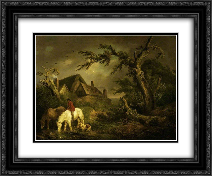 Watering Horses 24x20 Black Ornate Wood Framed Art Print Poster with Double Matting by Morland, George