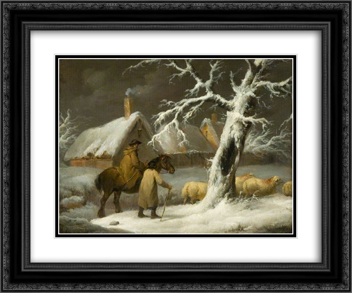 Winter Landscape 24x20 Black Ornate Wood Framed Art Print Poster with Double Matting by Morland, George