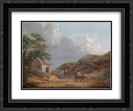 Wooded Landscape with a Toll Gate 24x20 Black Ornate Wood Framed Art Print Poster with Double Matting by Morland, George