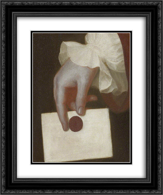 A Hand Holding a Letter 20x24 Black Ornate Wood Framed Art Print Poster with Double Matting by Romney, George