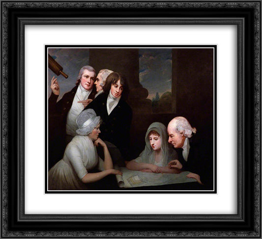 Adam Walker and his family 22x20 Black Ornate Wood Framed Art Print Poster with Double Matting by Romney, George