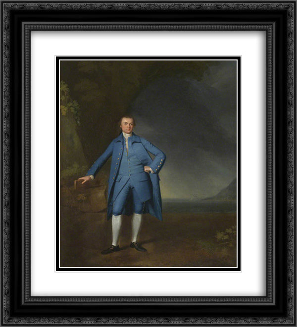 Captain Robert Banks (b.1734) 20x22 Black Ornate Wood Framed Art Print Poster with Double Matting by Romney, George