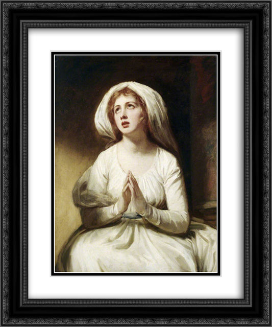 Emma Hart at Prayer 20x24 Black Ornate Wood Framed Art Print Poster with Double Matting by Romney, George