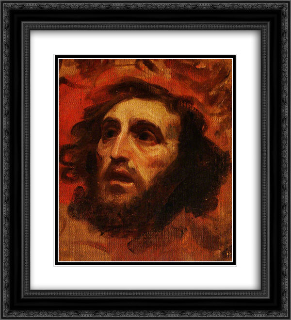 Head of an Apostle 20x22 Black Ornate Wood Framed Art Print Poster with Double Matting by Romney, George