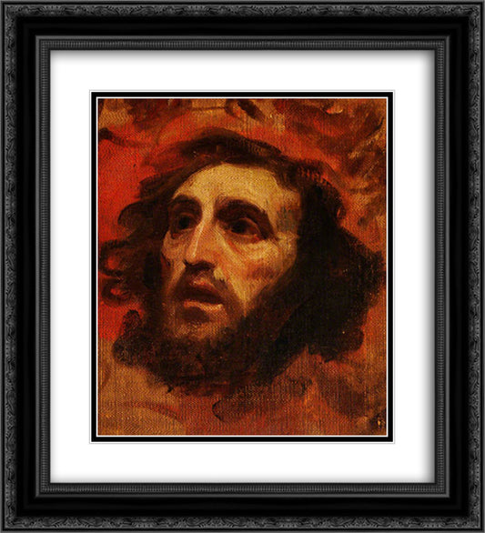 Head of an Apostle 20x22 Black Ornate Wood Framed Art Print Poster with Double Matting by Romney, George