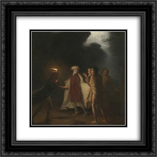 King Lear in the Tempest Tearing off his Robes 20x20 Black Ornate Wood Framed Art Print Poster with Double Matting by Romney, George