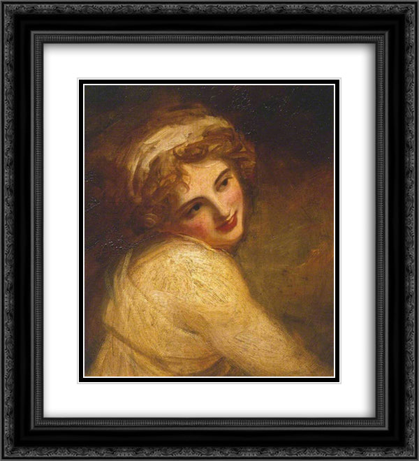 Lady Hamilton (as a Figure in 'Fortune Telling') 20x22 Black Ornate Wood Framed Art Print Poster with Double Matting by Romney, George