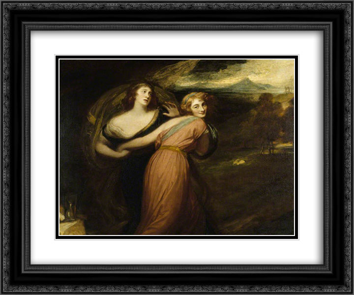 Mirth and Melancholy (Miss Wallis, Later Mrs James Campbell) 24x20 Black Ornate Wood Framed Art Print Poster with Double Matting by Romney, George