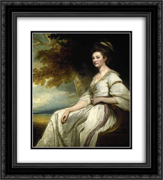 Mrs Beal Bonnell 20x22 Black Ornate Wood Framed Art Print Poster with Double Matting by Romney, George