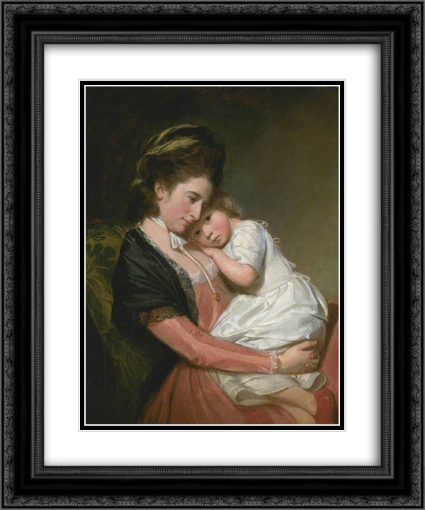 Mrs Johnstone and her Son 20x24 Black Ornate Wood Framed Art Print Poster with Double Matting by Romney, George